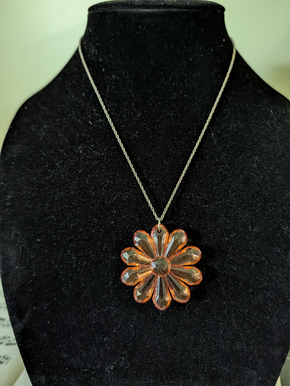 Crystal Flower Pendant Necklace - Orange